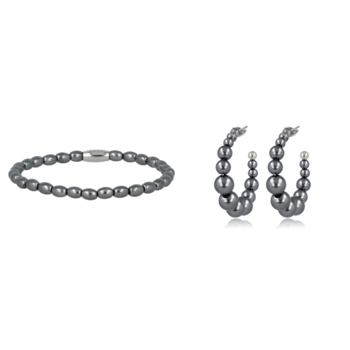 My Bendel Silver set with bracelet and earrings of black pearl