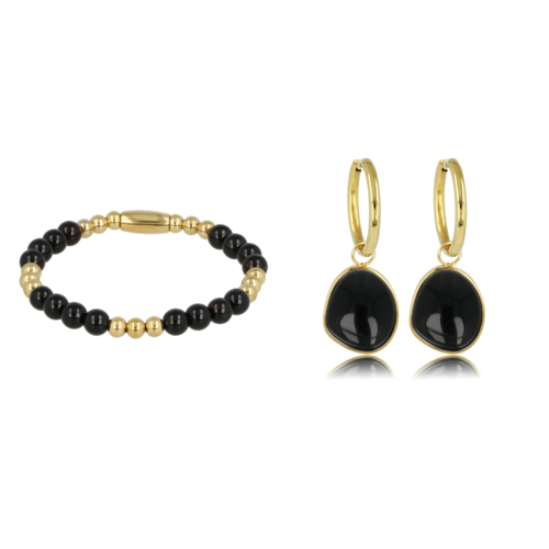 My Bendel Gouden Onyx Elegantie: Armband & Oorbellen Set