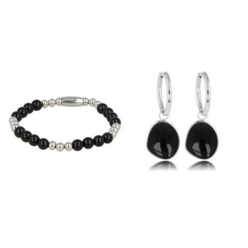 My Bendel Silver set with bracelet and earrings with Onyx
