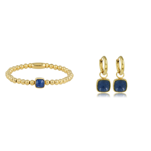 My Bendel Gouden Set: Armband & Oorbellen met Blue Aventurine