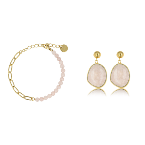 My Bendel Gouden Sieradenset met Rose Quartz Elegantie