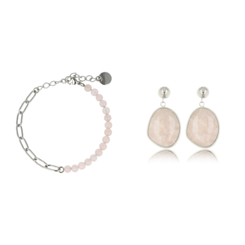 My Bendel Silver set with bracelet and earrings with rose quartz