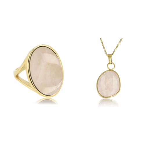 My Bendel Gouden Ring & Ketting Set met Rose Quartz - My Bendel