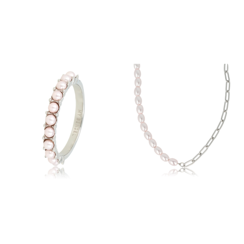 My Bendel Zilveren Ring & Ketting Set met Roze Parel - My Bendel