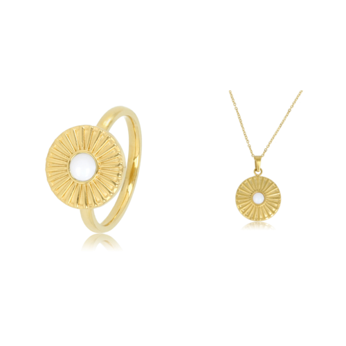 My Bendel Gouden Ring & Ketting Set met White Aventurine - My Bendel