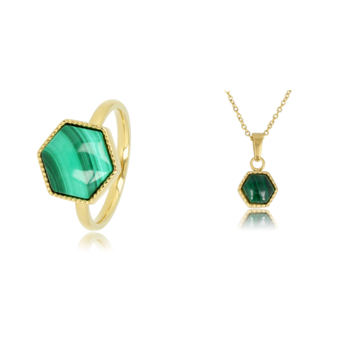 My Bendel Gouden Ring & Ketting Set met Malachite - My Bendel