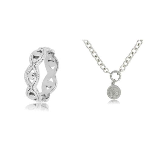 My Bendel Zilveren Ring & Schakelketting Set - My Bendel Munt Design
