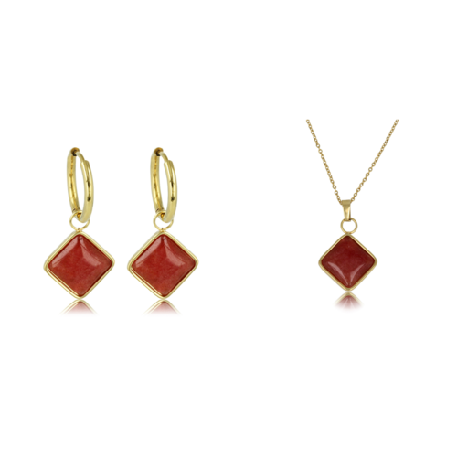 My Bendel Gouden Sieradenset met Red Aventurine Elegantie