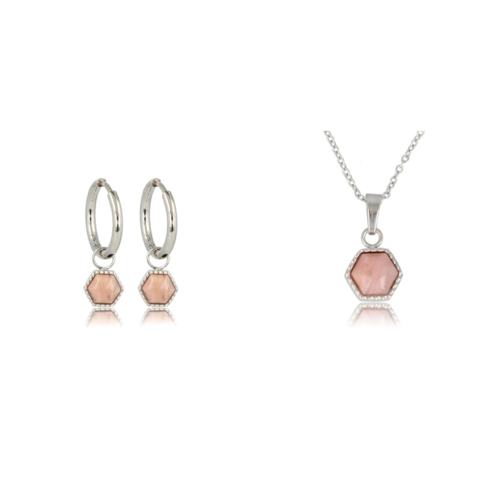My Bendel Rhodonite Zilveren Sieradenset: Oorbellen & Ketting