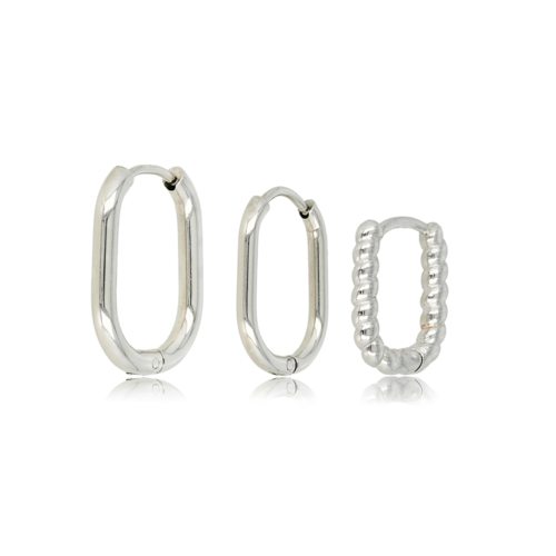 My Bendel Elegant Trio: Diverse Zilveren Ovale Oorringen Set