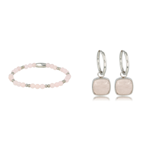 My Bendel Silver set with bracelet and earrings with rose quartz