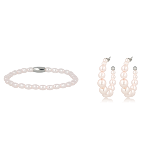 My Bendel Silver set with pink pearl bracelet and earrings