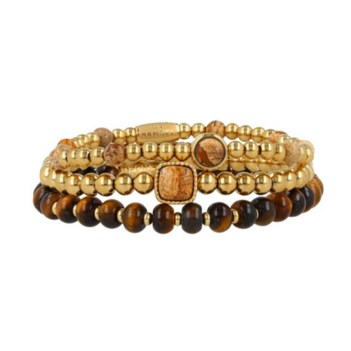 My Bendel Gouden Armbanden Set met Jasper en Tiger Eye
