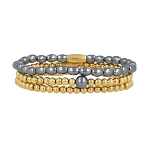 My Bendel Gouden Armbanden Set met Zwarte Parel Kralen