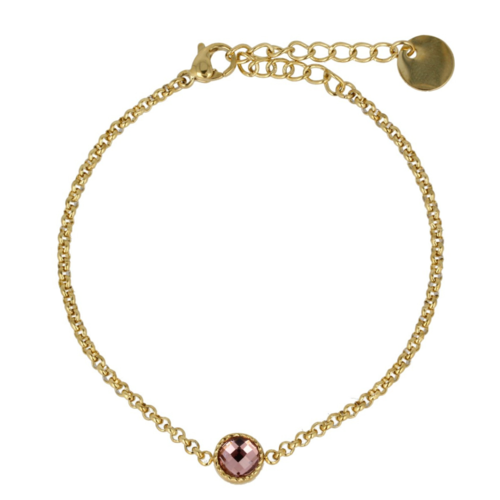 My Bendel Vintage Gouden Bedelarmband met Roze Glassteen