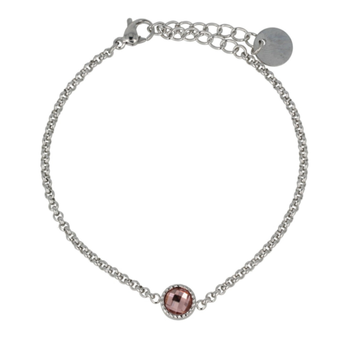 My Bendel Zilveren Bedelarmband met Roze Glassteen Vintage Twist