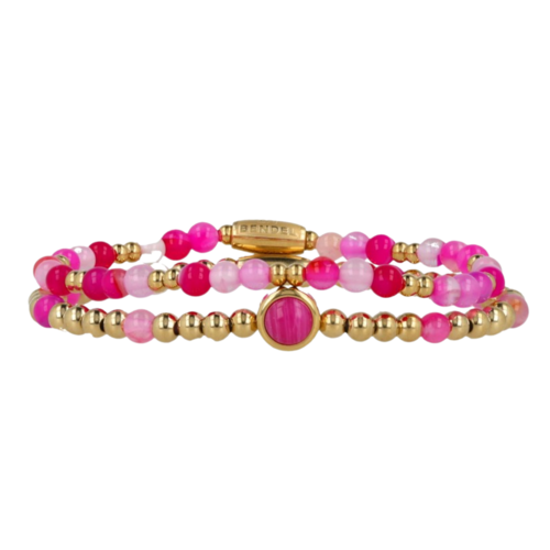 My Bendel Gouden Armbanden Set met Rose Stripe Agate Edelsteen