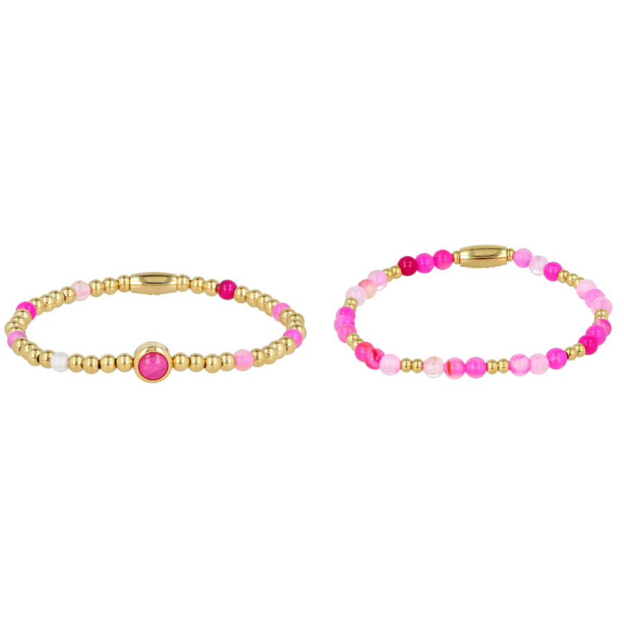 My Bendel Gouden armbanden set met Rose Stripe Agate edelstenen