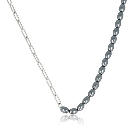 My Bendel Zilveren Schakelketting met Zwarte Parels
