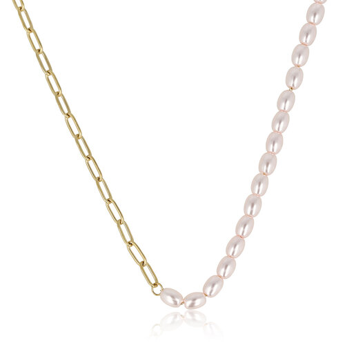 My Bendel Gouden Schakelketting met Roze Parels