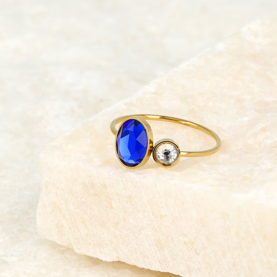 My Bendel Feiner Ring mit blauw-weißem Glasstein aus wunderschönem, haltbarem Edelstahl