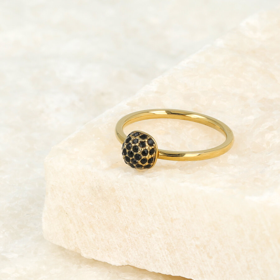 My Bendel Feiner Ring mit schwarzen Zirkonia-Steinen aus wunderschönem, haltbarem Edelstahl