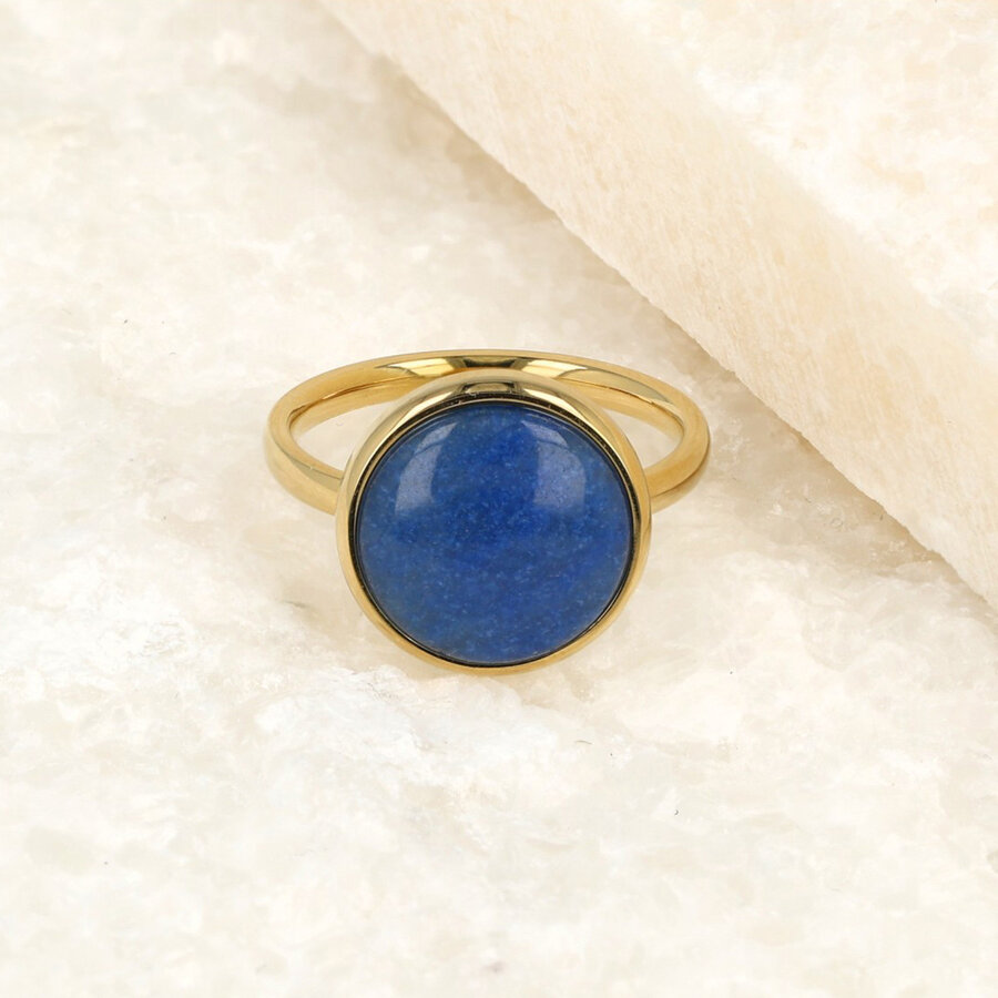 My Bendel Besonderer Goldring mit blauem Lapis Lazuli Edelstein