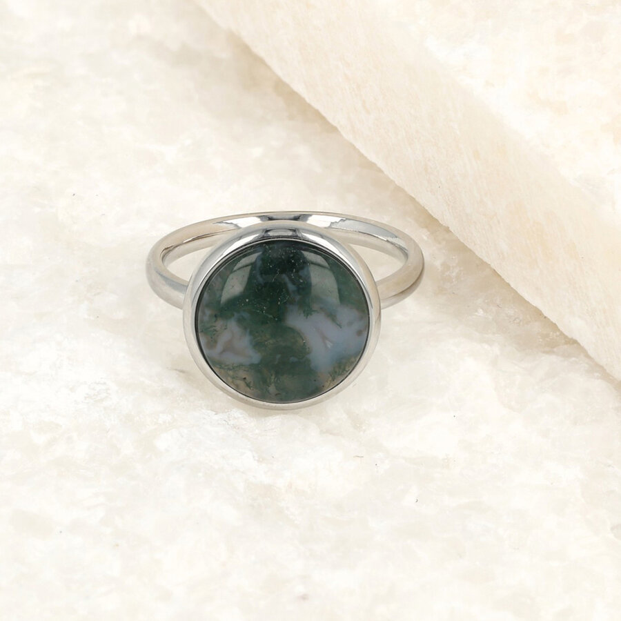 My Bendel Modern silver ring with Moss Agate gemstone