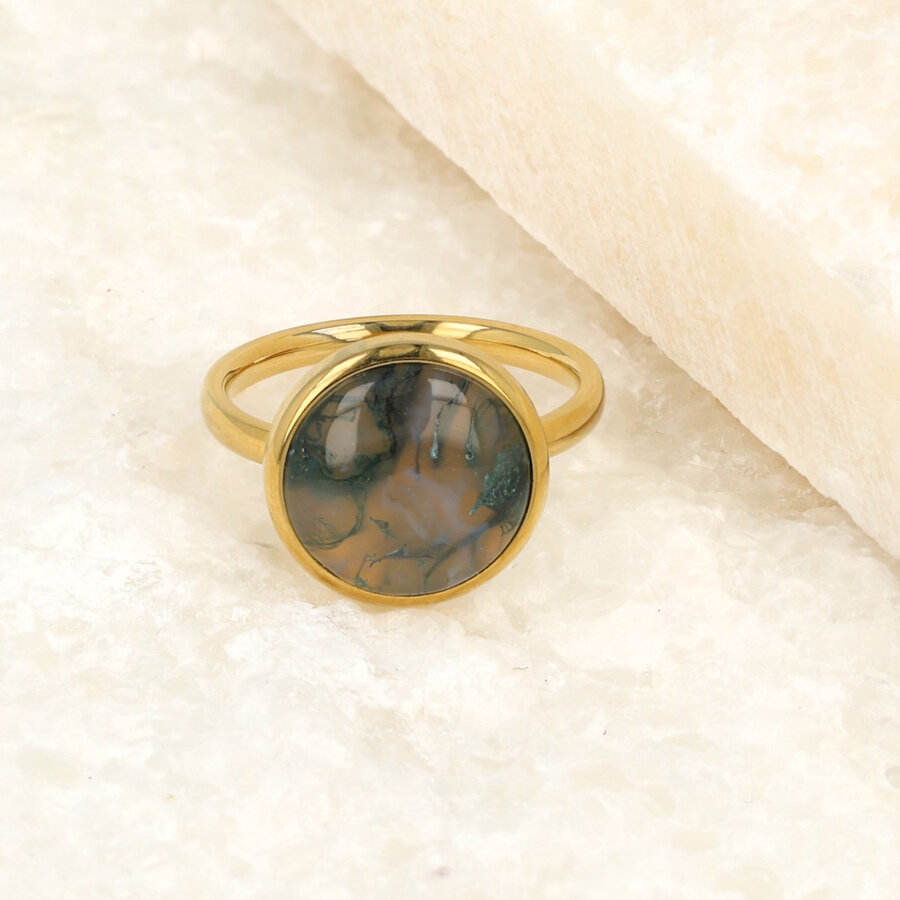 My Bendel Moderner Goldring mit Edelstein Moosachat