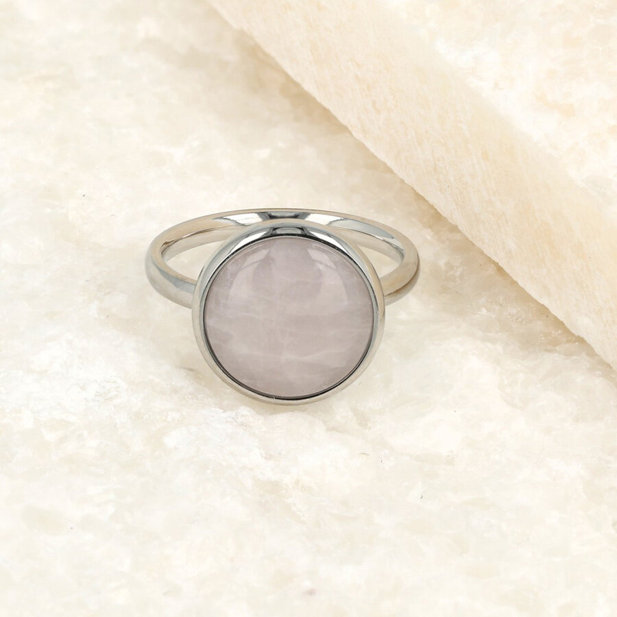 My Bendel Sparkling Silver Ring with Unique Rose Quartz Gemstone