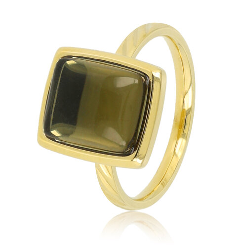 My Bendel Gouden damesring - licht groene glassteen - design