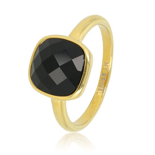 My Bendel Gouden ring - Zwarte facet kristal glassteen