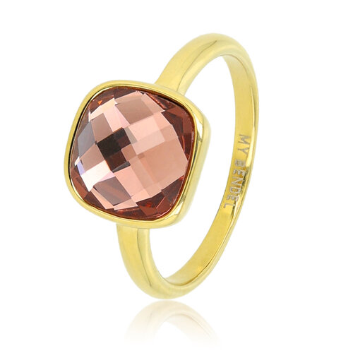 My Bendel Gouden ring - roze facet kristal glassteen