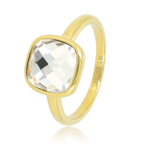 My Bendel Gouden ring - Witte facet kristal glassteen
