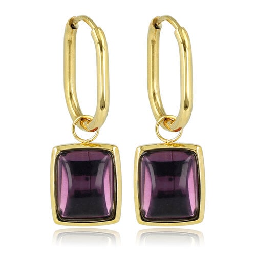 My Bendel Violet Glassteen - Ovale Gouden Oorringen