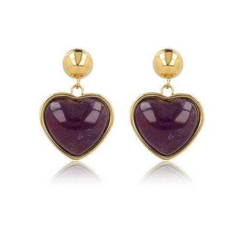 My Bendel Gold ear studs heart with Amethyst gemstone