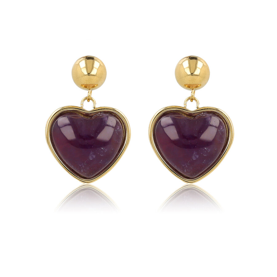 My Bendel Goldohrstecker Herz mit Amethyst Edelstein