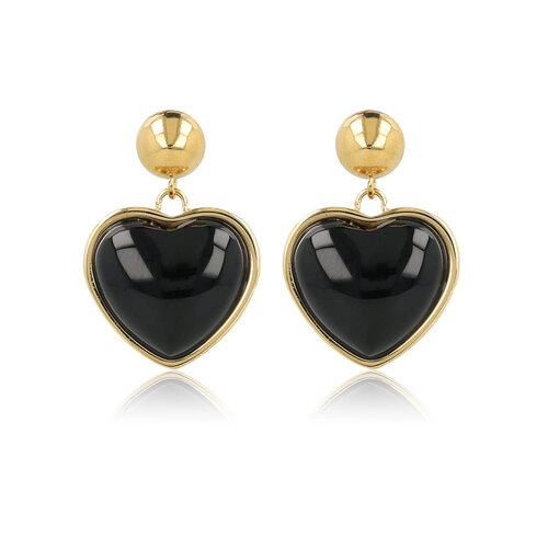 My Bendel Hartvormige Gouden Oorstekers met Onyx Touch