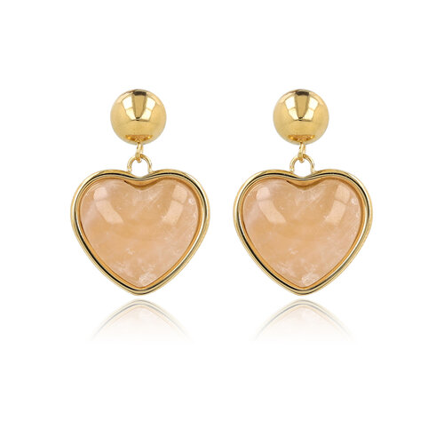 My Bendel Hartvormige Gouden Oorstekers met Rose Quartz