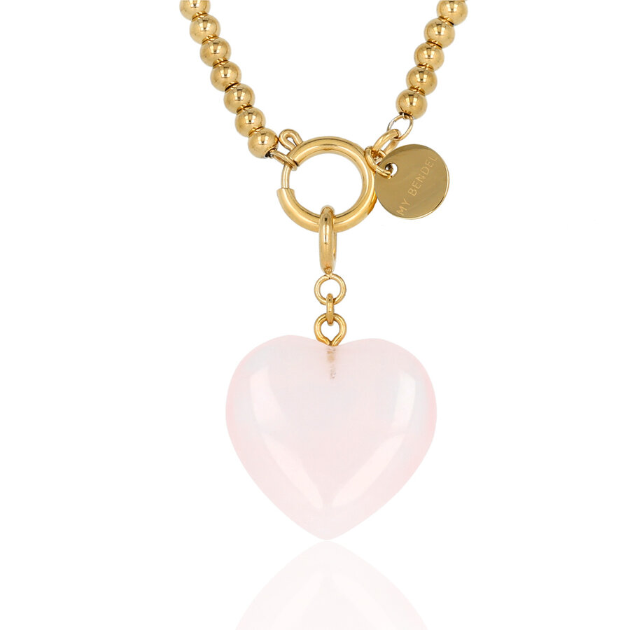 My Bendel Gold Damen Gliederkette mit Rosenquarz Herz