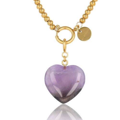My Bendel Gouden Schakelketting Dames Amethyst Hart 47cm
