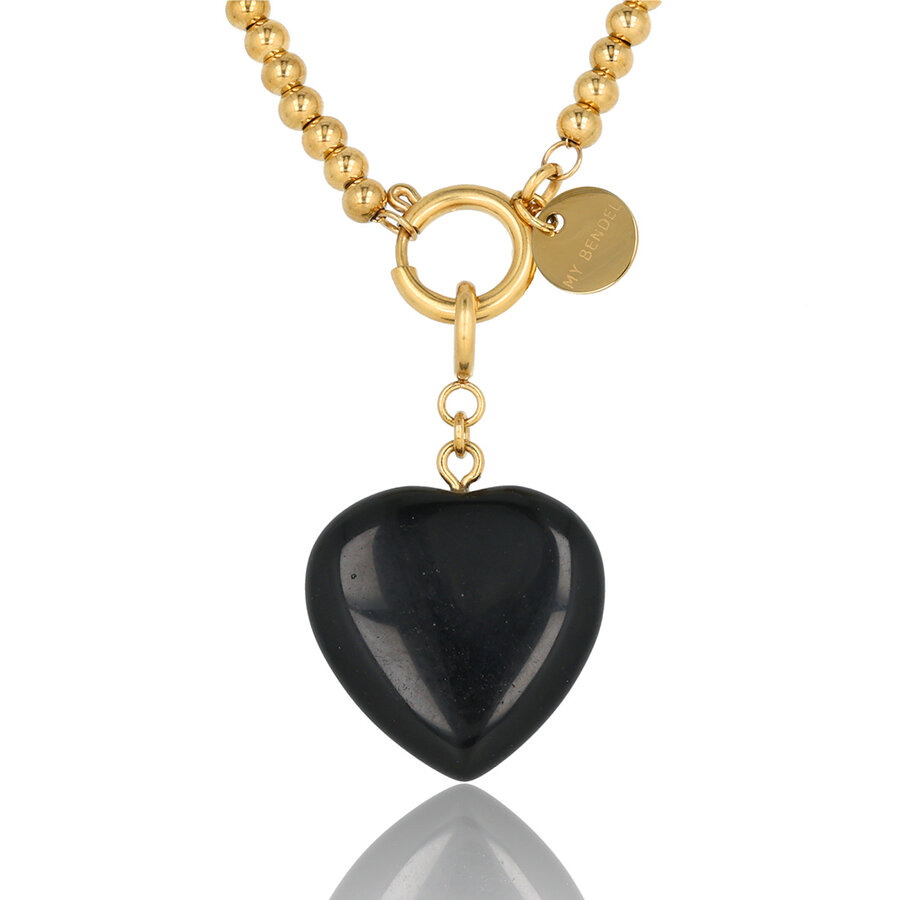 My Bendel Elegante gouden schakelketting met Onyx hart, bevordert kracht en balans. Beschermt tegen negatieve energie. Zelfvertrouwen verzekerd. My Bendel