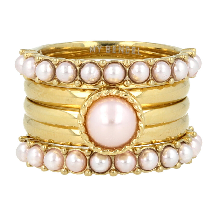My Bendel Funkelndes Ringset mit glatten Applikatorringen und rosa Perlen