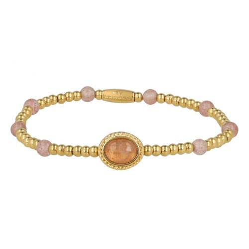My Bendel Vintage Gouden Armband met Berry Quartz kralen