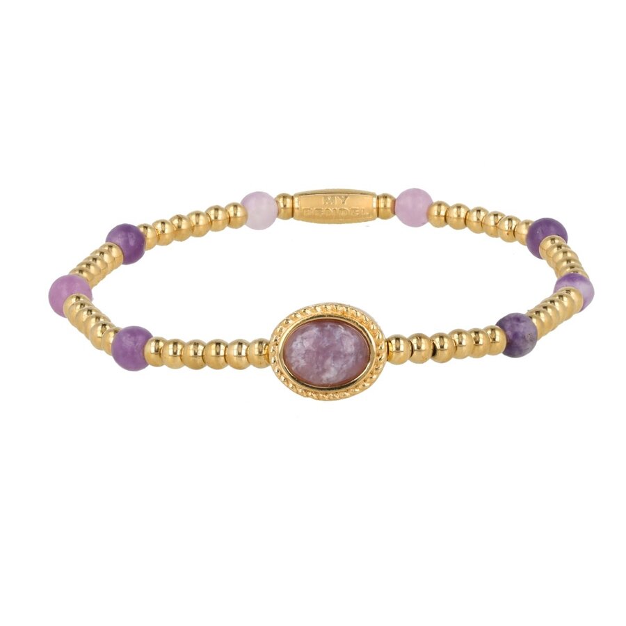 My Bendel Elegante gouden armband met lilac Quartz kralen. Bevordert innerlijke rust en balans. Perfect voor spirituele groei. # MB3530