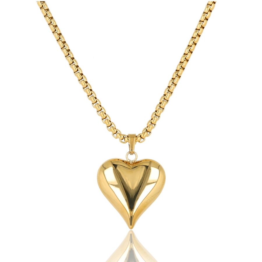 My Bendel Lange gouden ketting met 17 mm harten bedel, straalt liefde en elegantie uit. Perfect voor een stijlvolle, persoonlijke look. My Bendel.