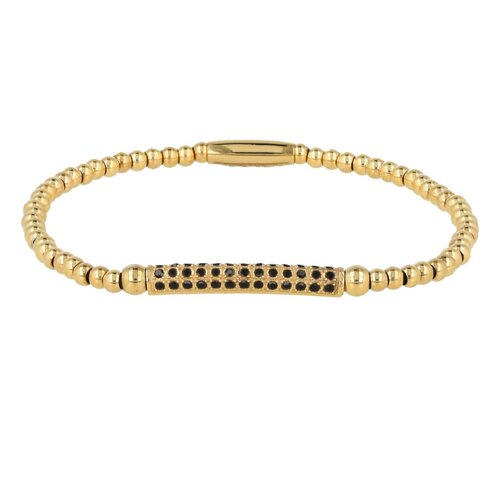 My Bendel Gouden Armband met Zwarte Zirkonia Bedel