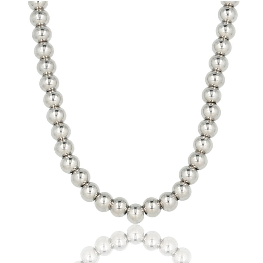 My Bendel 45 cm lange dames ketting met 7 mm grote zilveren balletjes