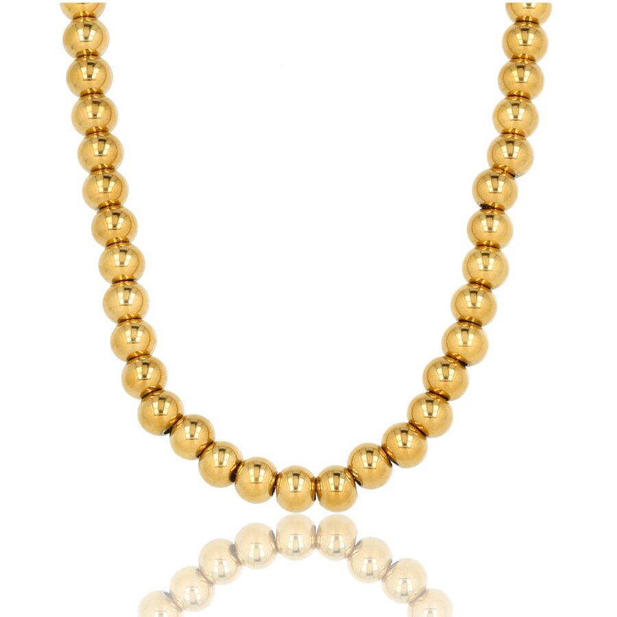 My Bendel Elegante 45 cm damesketting met 7 mm gouden balletjes. Tijdloos stainless steel, verfijnde afwerking. Perfect voor elke gelegenheid. My Bendel.