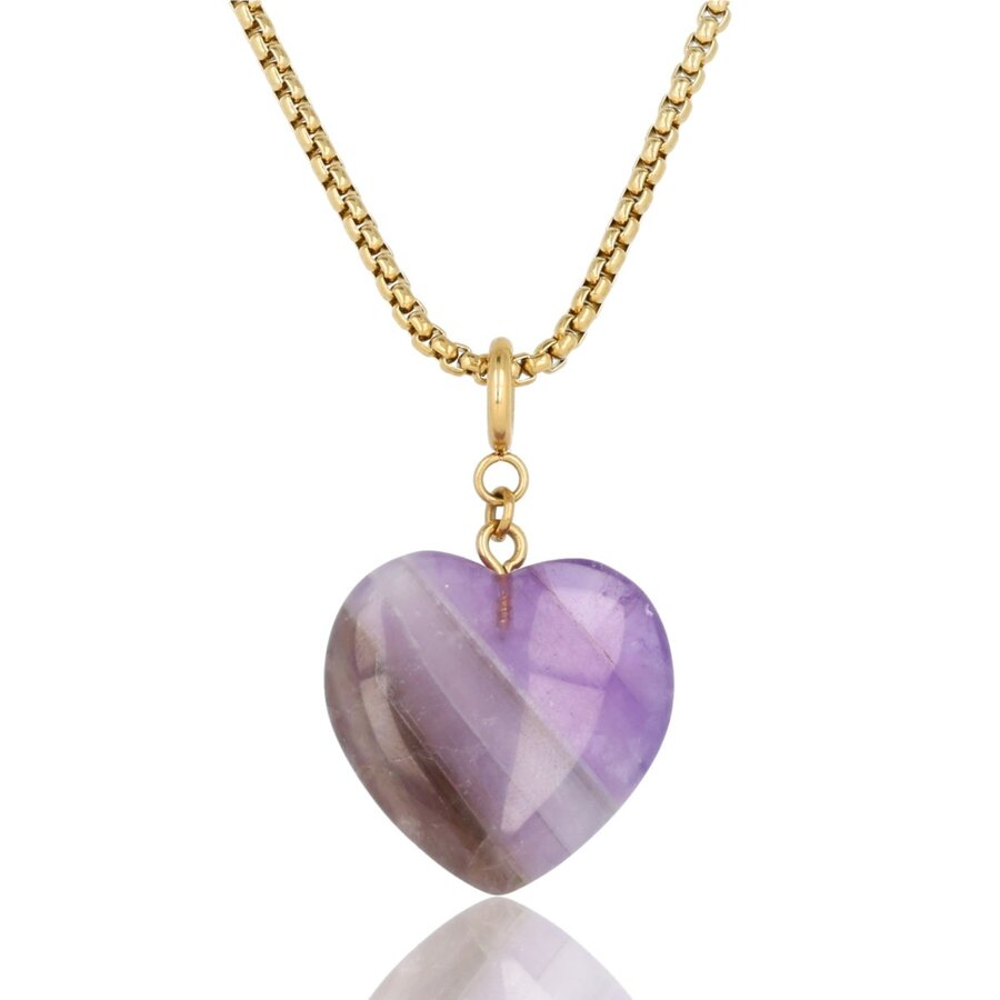 My Bendel Lange box ketting met Amethyst hart van 80 cm. Bevordert rust, balans en beschermt. Ideaal voor dagelijks gebruik. My Bendel.